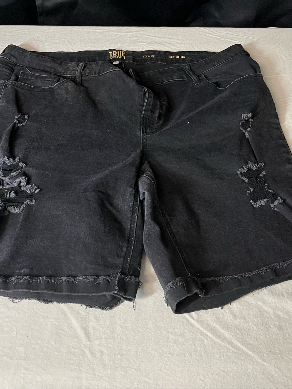 True Craft Black Distressed Bermuda Shorts